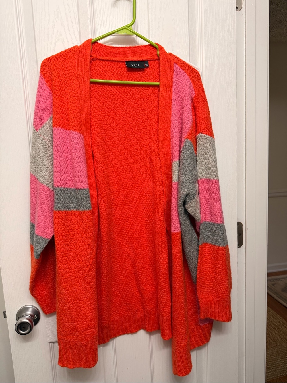 Vici Orange Pink Gray Colorblock Open Cardigan